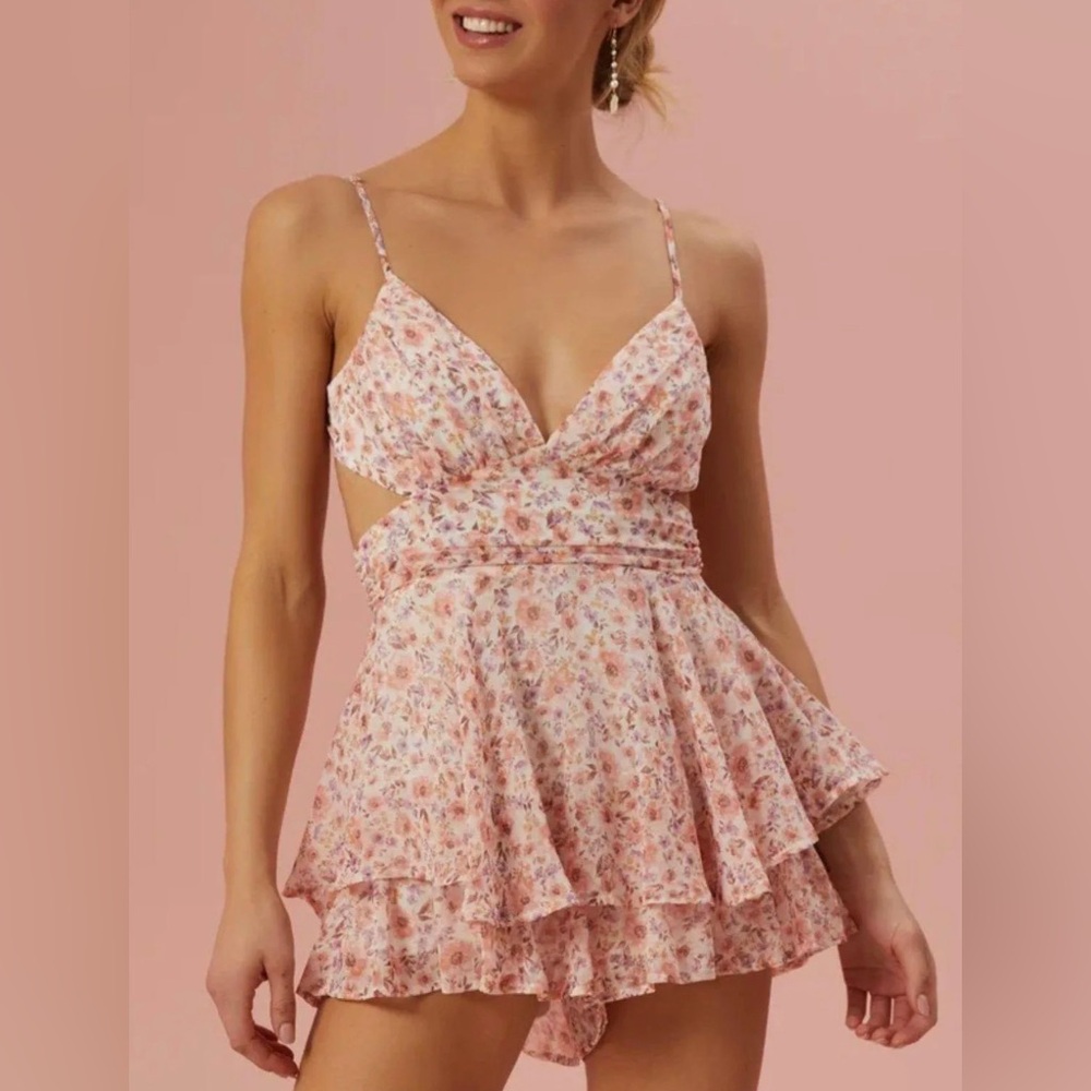 Altar'd State Pink Floral Ruffled Romper XS